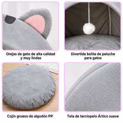 Detalles de la Cueva Kotta Orejitas: orejitas, bolita, cojín y tela
