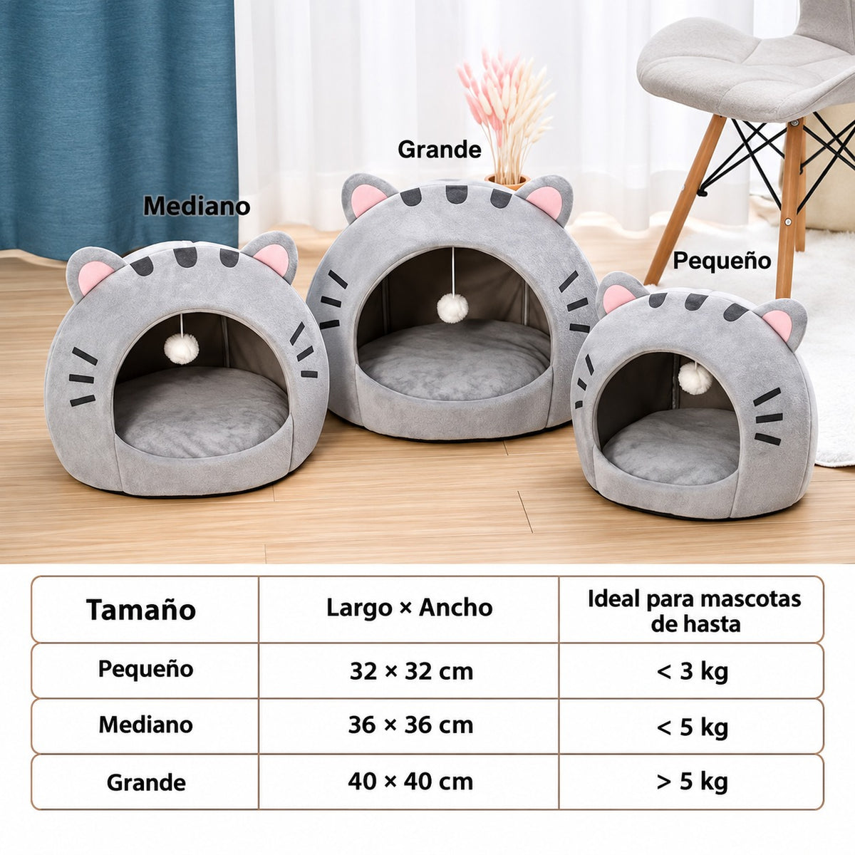 Tabla de tallas Pequeño, Mediano y Grande de la Cueva Kotta Orejitas